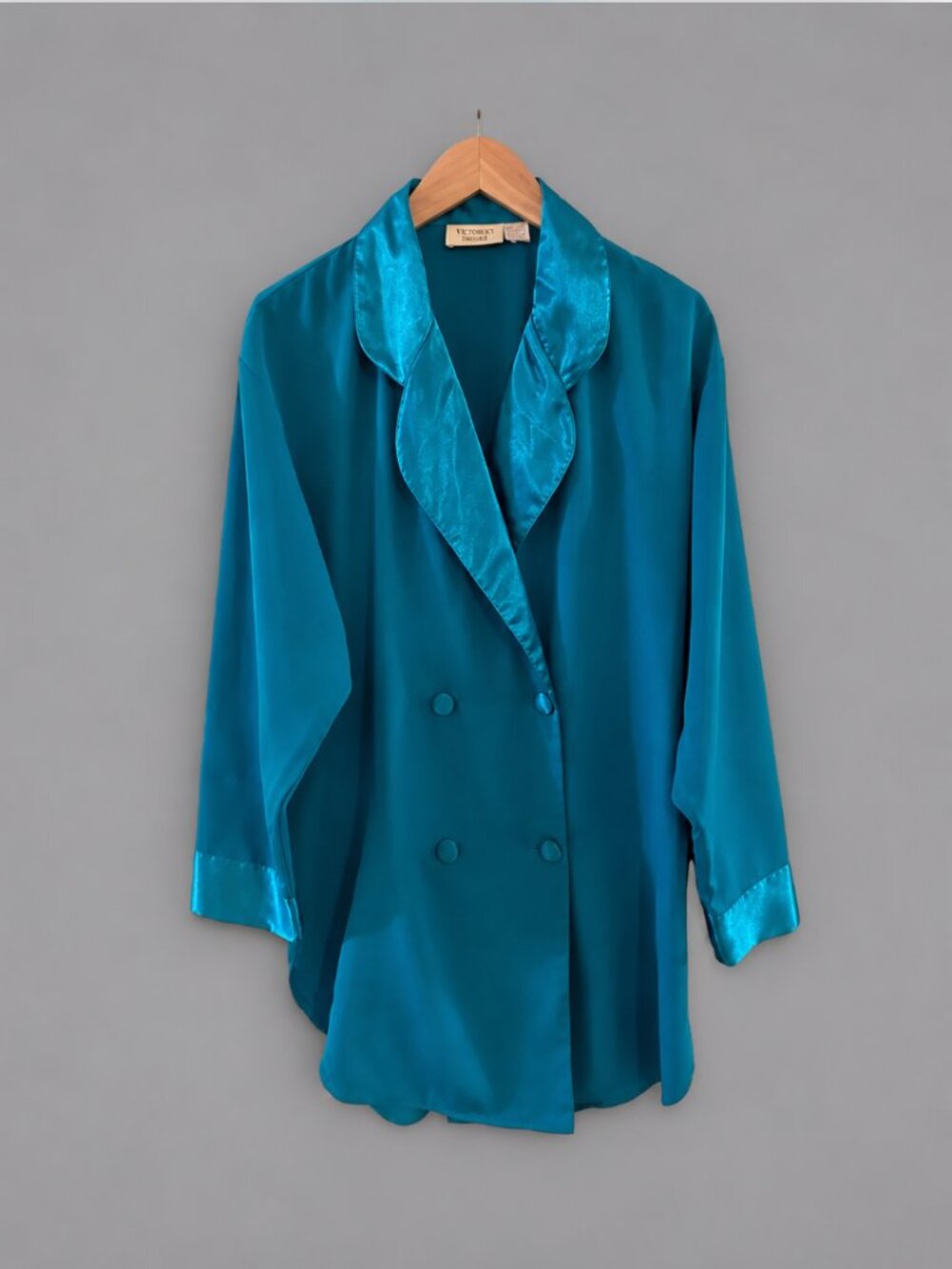 Vintage Victoria's Secret Gold Label Teal Satin Sleep Shirt Nightshirt M